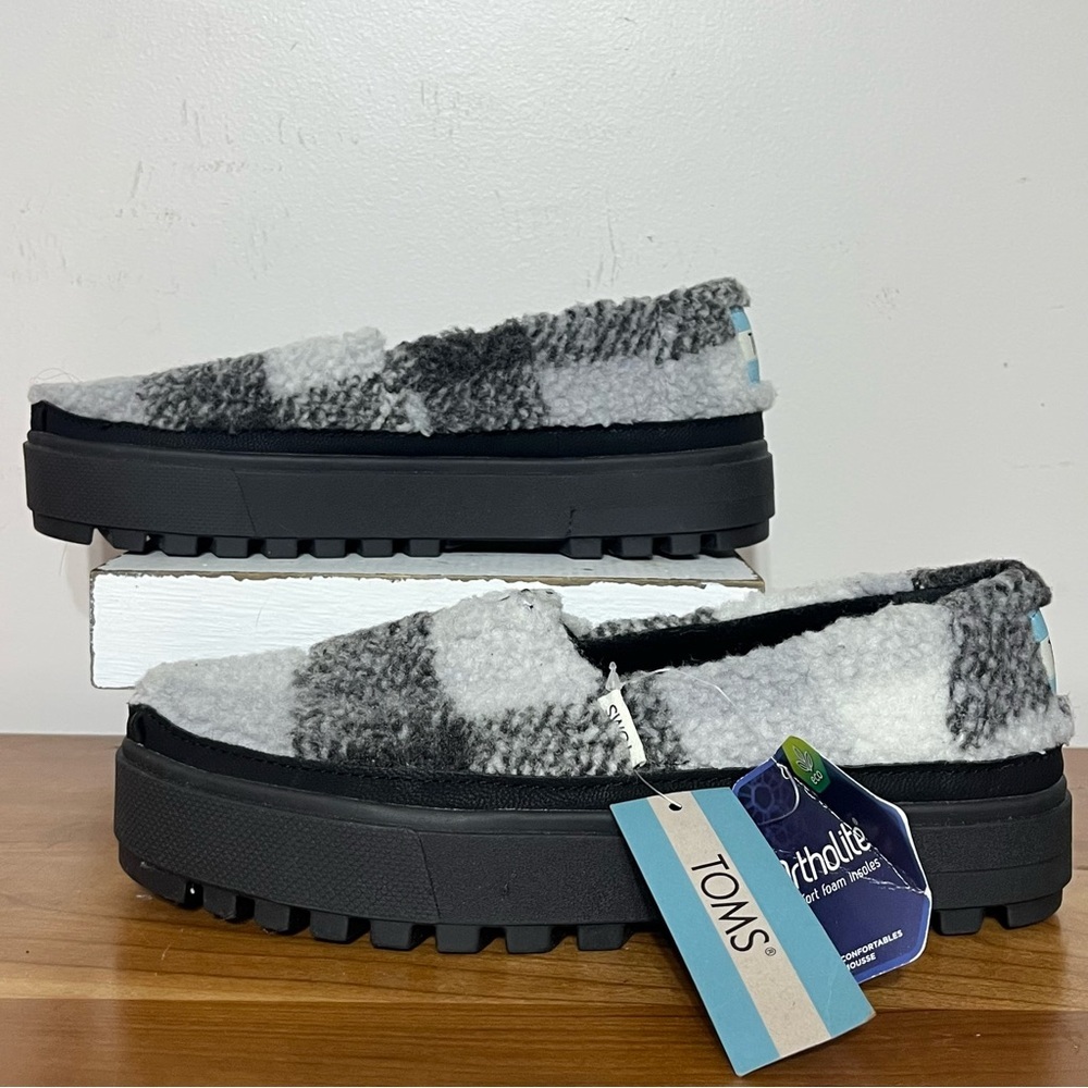Toms Women's Black & White Plaid Platform Alpargata Loafers Shoes Size: 5.5M